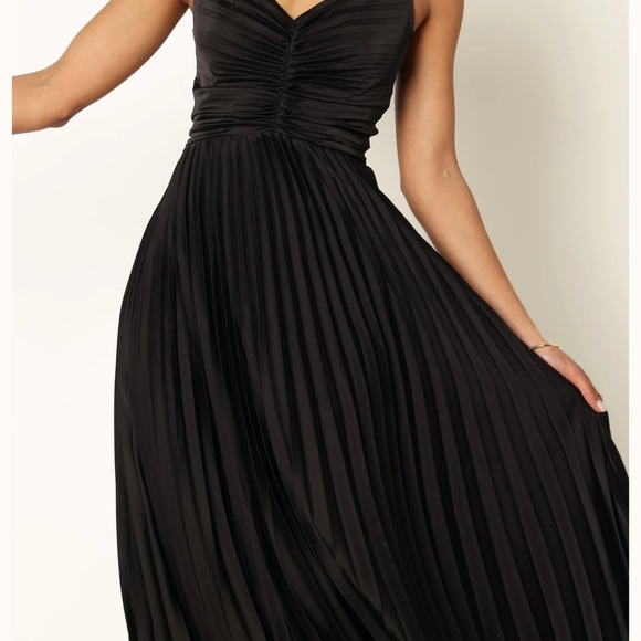 Petal and Pup Pleated Black Satin Dress - Picture 3 of 4